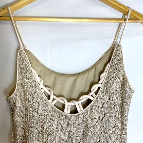 Vintage Bari Jay Gold Metallic Floral 2 Piece Long Gown Bolero Jacket Set 9/10 - Picture 16 of 16